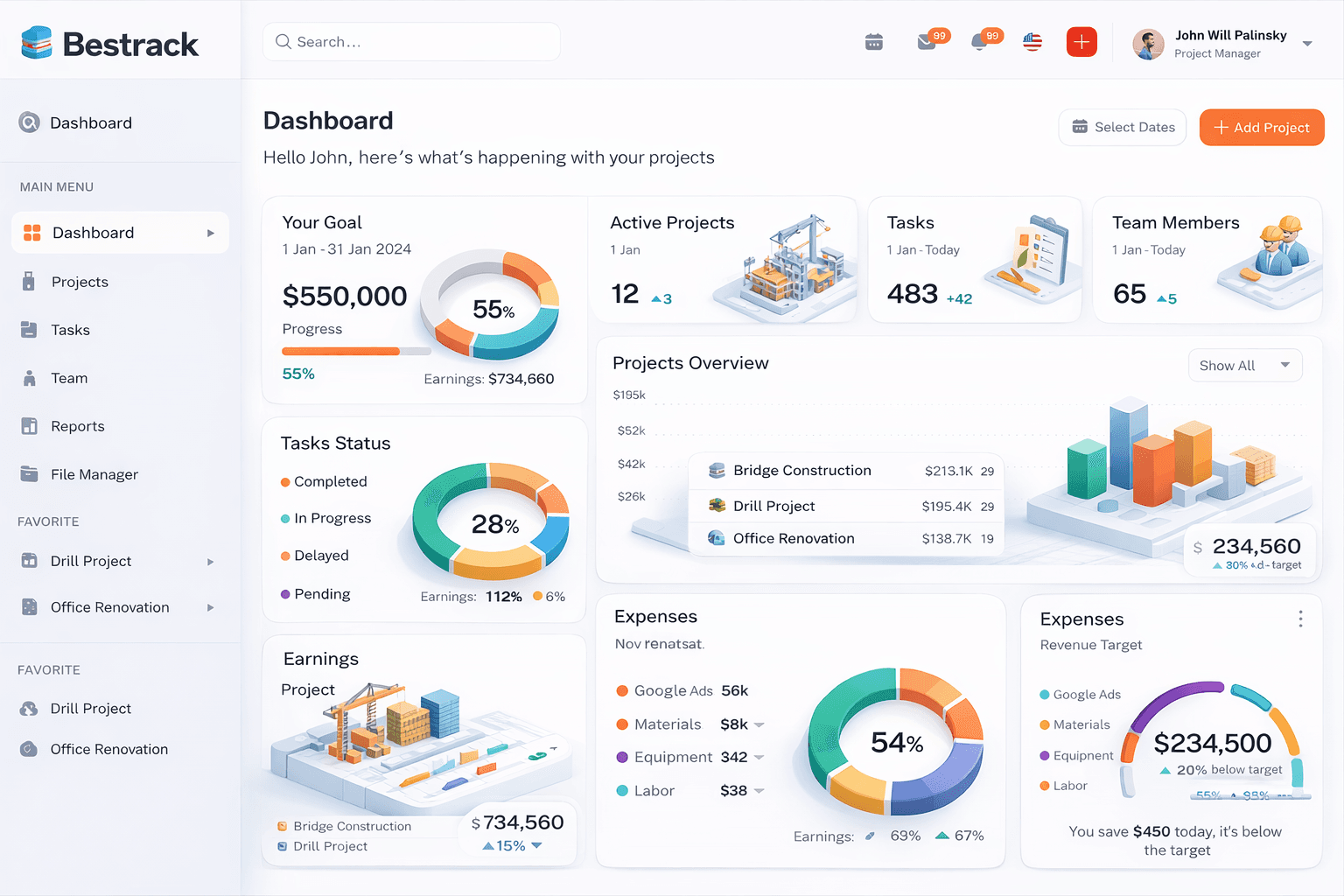 Bestrack Dashboard - Construction Project Management Bestrack Dashboard